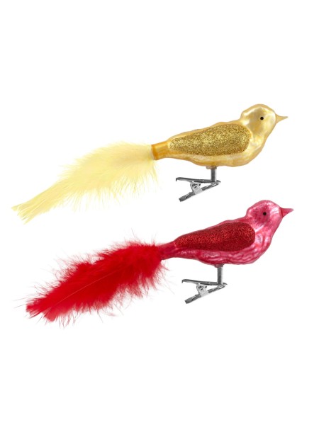 Птицы набор 2 шт на прищепке стекло цвет золото, красный новый год