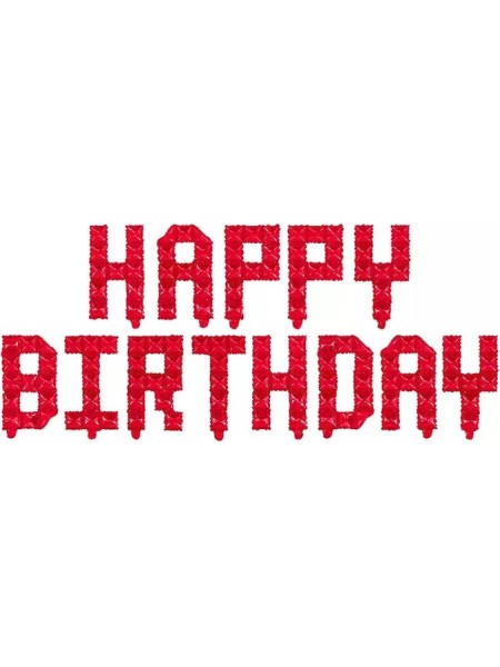 Фольга надпись Happy Birthday Пиксели Красный 16"/40 см Китай