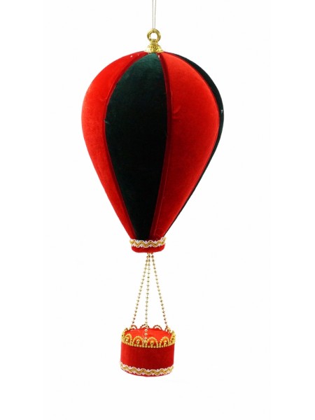 Воздушный шар 43 х d19 см декор подвесной пенопласт/бархат цвет красный с зеленым HS-43-13