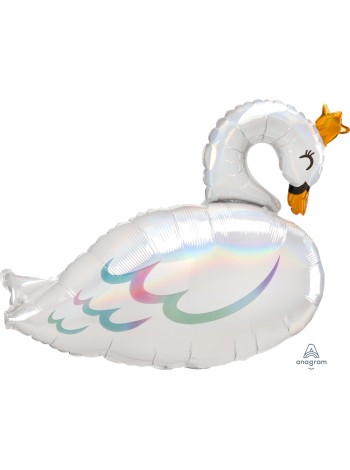 Фольга шар фигура Лебедь переливы Р40 29"/74 см