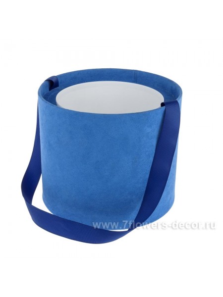 Коробка-ваза круг с пластиковой вставкой 160 х 150 мм цвет синий  иск.замша