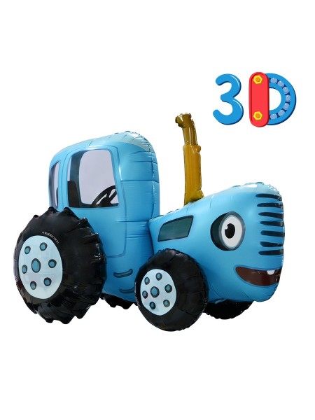 Фольга шар фигура 3D Синий трактор 28"/71 см