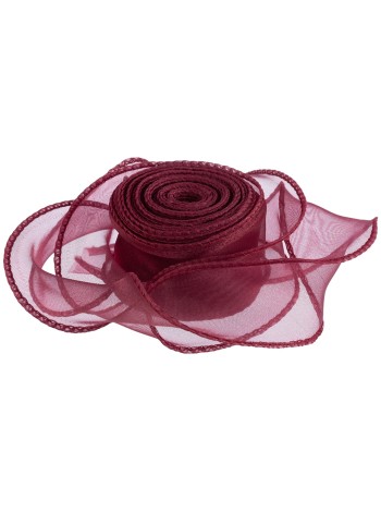 Лента органза 4 см х9,14 м с леской цвет Вишневый