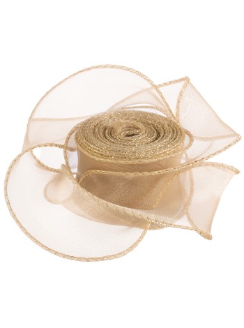 Лента органза 4 см х9,14 м с леской золотая кайма цвет Золотой