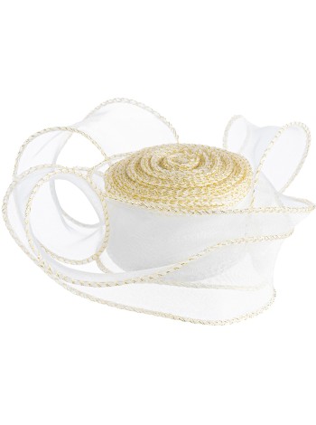 Лента органза 4 см х9,14 м с леской золотая кайма цвет Белый