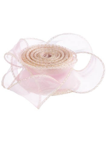Лента органза 4 см х9,14 м с леской золотая кайма цвет Розовая сирень