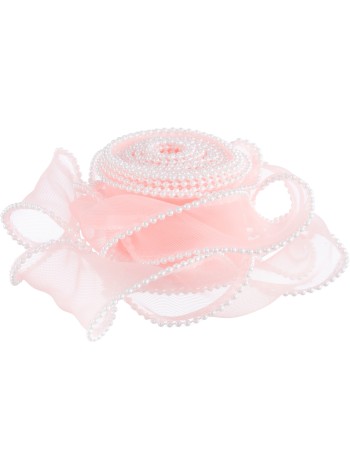 Лента органза 4 см х9,14 м с леской и бусинами цвет Розовый