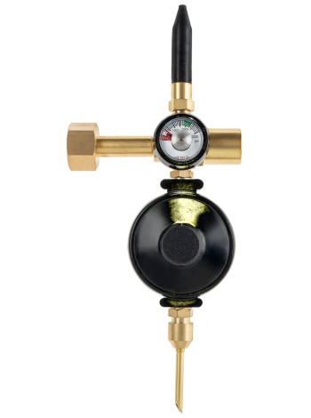 Насадка с манометром прорезиненным наклонным клапаном и отсечным клапаном плавного нажатия
