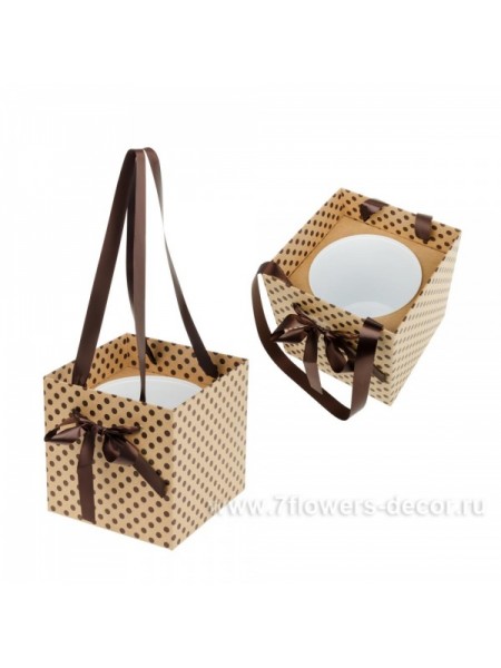 Коробка-ваза квадрат с пластиковой вставкой 220 х 220 х 220 мм цвет коричневый рисунок Горох