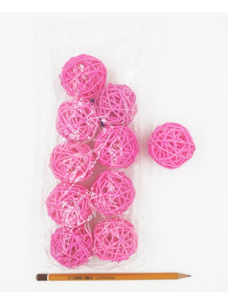 Набор шаров ротанг 5 см 10 шт цвет розовый