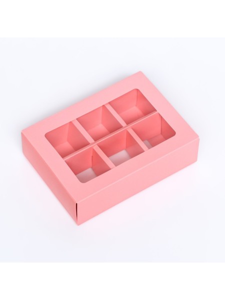 Коробка для конфет 13,7 х9,8 х3,8 см на 6 шт цвет розовый