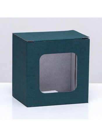 Коробка складная 12 х9,5 х12 см с окном под кружку цвет изумрудный