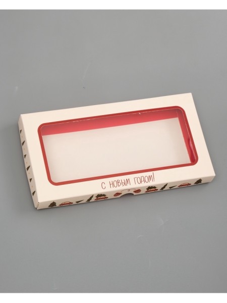 Коробка для шоколада 9,4 х1,7 х18,4 см 1/5 с окном С Новым годом