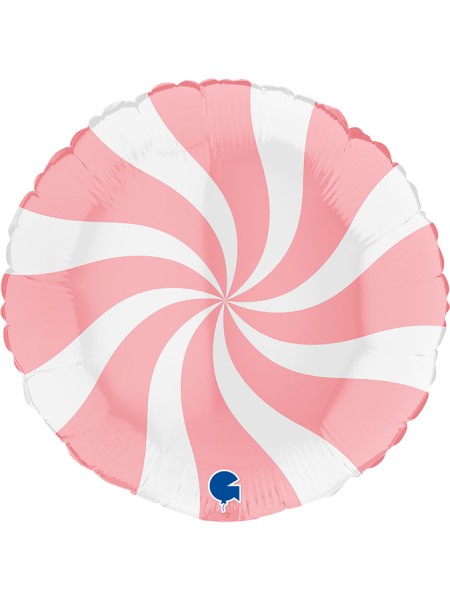Фольга шар круг Леденец макарунс розовый/белый 18"/46 см