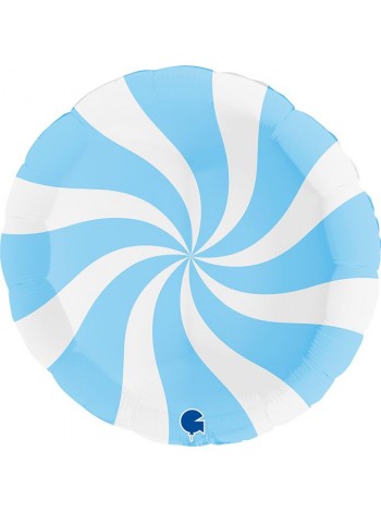 Фольга шар круг Леденец макарунс голубой/белый 36"/91 см