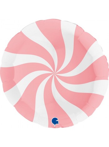Фольга шар круг Леденец макарунс розовый/белый 36"/91 см