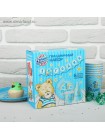 Набор посуды бумага Голубой мишка С Днем рождения 1 годик на 6 персон + гирлянда