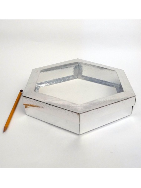 Коробка складная 28,5 х5,5 см с окном  шестиугольная цвет серебро 2 части