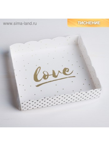 Коробка кондитерская 15 х15 х3 см с PVC крышкой Love