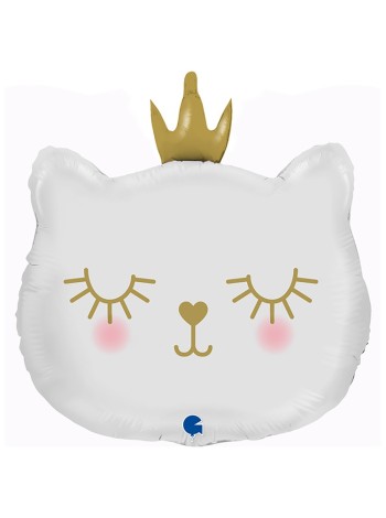 Фольга шар Голова кошки белая в короне Grabo 26"/66 см