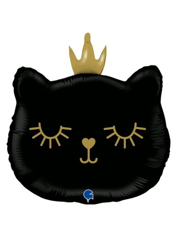 Фольга шар Голова кошки черная в короне Grabo 26"/66 см