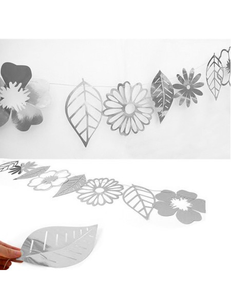 Гирлянда бумага 250 см фигурная форма Листья цвет серебро Китай