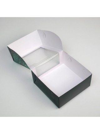 Коробка кондитерская 23 х23 х11 см с окном Малахит для торта