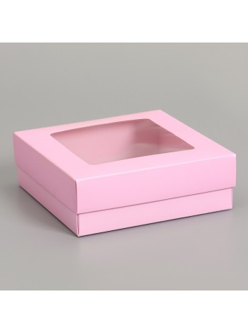 Коробка складная 15 х15 х5 см с окном цвет розовый