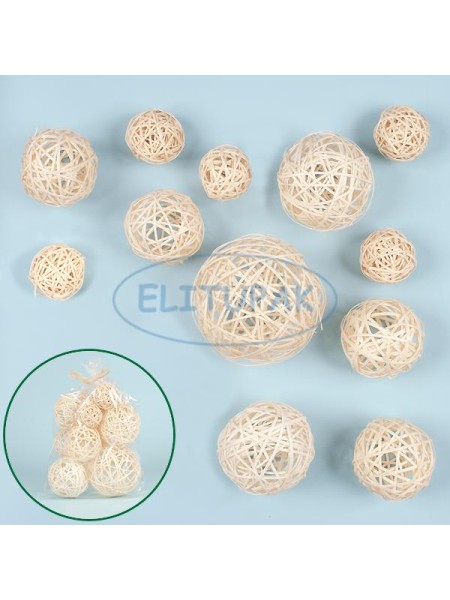 Набор плетенных шаров ассорти цвет белый 5,5 - 12 см 12 шт