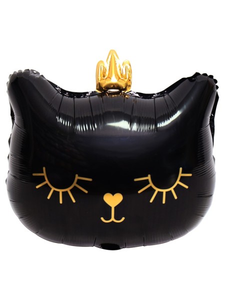 Фольга шар фигура Кошка в короне голова черная Китай 29"/74 см