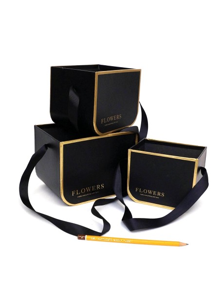 Коробка для цветов 16,5 х12 х12,5 см набор 3 шт с ручкой цвет МИКС HS-19-4