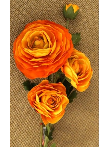 Роза пионовидная 3 цветка цвет красно-оранжевый 64см