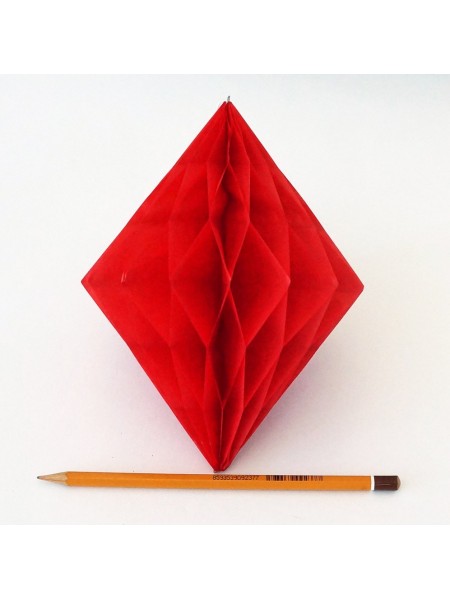 Ромб подвеска бумажная соты 18 х 7см красный