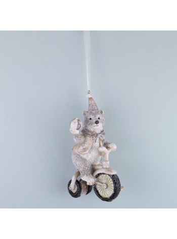 Медведь на велосипеде 14,5 х8 х7,5 см цвет серый украшение подвесное арт.ВН91469-10К