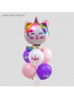 Букет шаров С Днем рождения котик-единорог набор 6 шт фольга/латекс