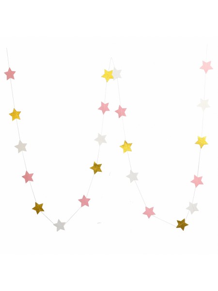 Гирлянда Звезды 4 см 230 см розовый/золото/белый HS-62-5