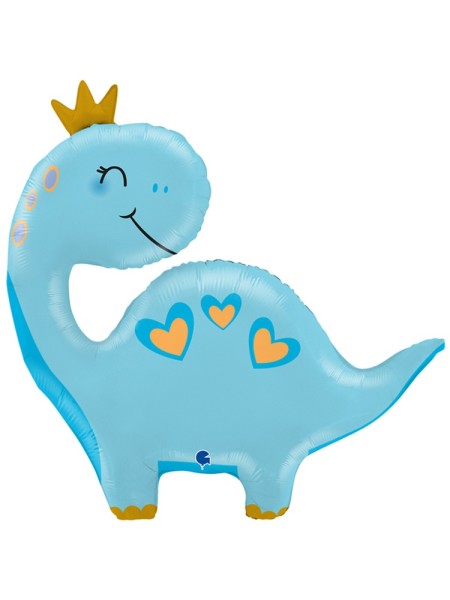Фольга шар фигура Динозаврик голубой в короне Grabo Италия