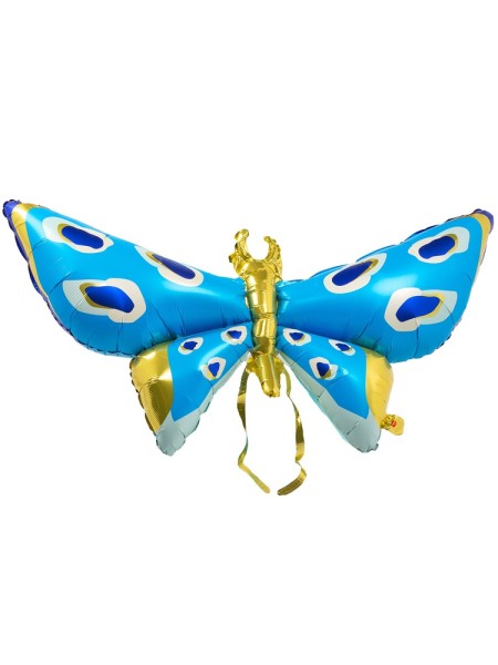 Фольга шар фигура Бабочка синяя с усиками Китай 53"/ 134 см