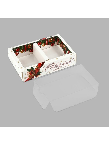 Коробка складная 16,5 х11 х4 см с пластик.крышкой Новый Год 1/5