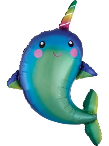 Фольга шар Сказочный нарвал 16"/41 см с клапаном 5 шт