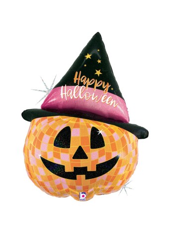 Фольга шар фигура HAPPY HALLOWEEN Тыква в колпаке Grabo Италия