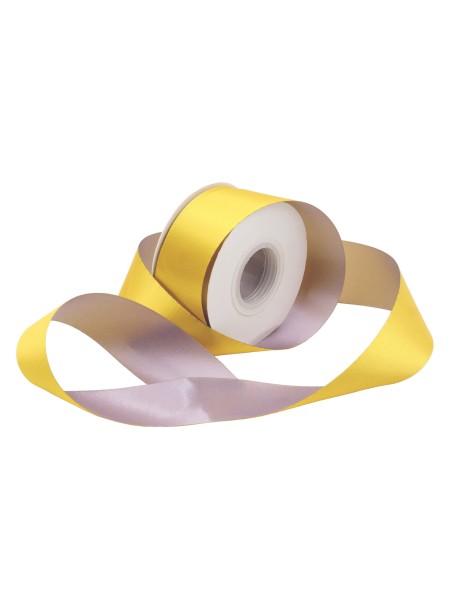 Лента атлас 3,8 см х20 ярд двухсторонняя цвет желтый/сиреневый HS-1-1