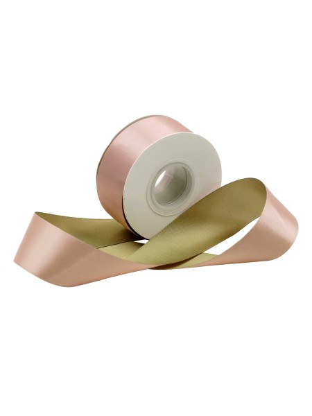 Лента атлас 3,8 см х20 ярд двухсторонняя цвет оливковый/пыльно-розовый HS-1-1
