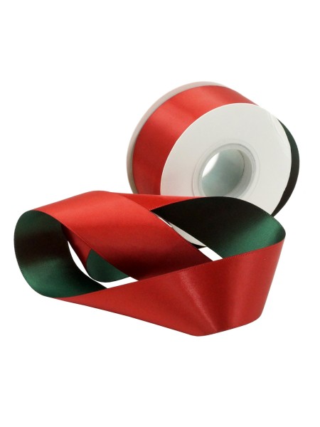 Лента атлас 3,8 см х20 ярд двухсторонняя цвет красный/зеленый HS-1-1