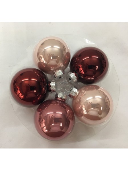 Шар стекло 8 см набор 6 шт цвет розовый/красный Е1762-8