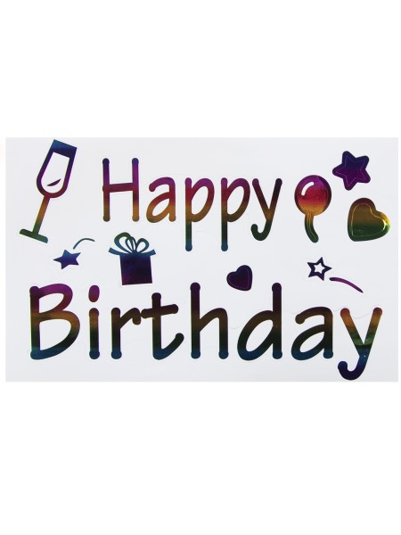 Наклейка Happy Birthday с бокалом 19,5 х30 см радужный перелив градиент