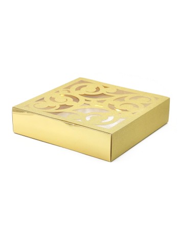 Коробка складная 30 х30 х7 см ажур цвет золото 2 части  HS-20-1