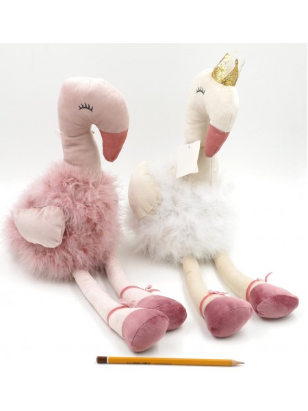 Фламинго Балерина 50см текстиль, перо цвет белый/розовый
