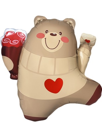 Фольга шар фигура Мишка с валентинкой 27"/69 см Китай