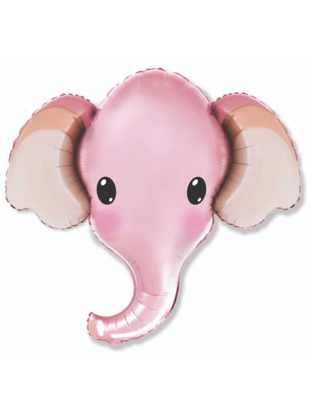 Фольга фигура голова слона розовая Ф11 39''/99 см